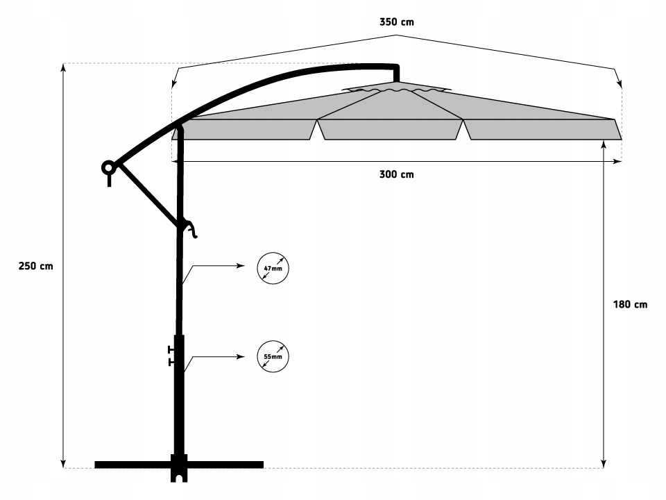 Garten-Sonnenschirm klappbar dunkelgrau 350 cm